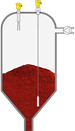 Level measurement and point level detection in colour pigment packing