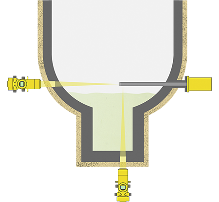 Level measurement and point level detection in the reactor during the distillation of urea